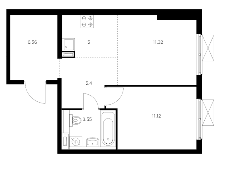 1-комнатная квартира 42.95 м², 10/15 эт., ЖК «Янинский лес»